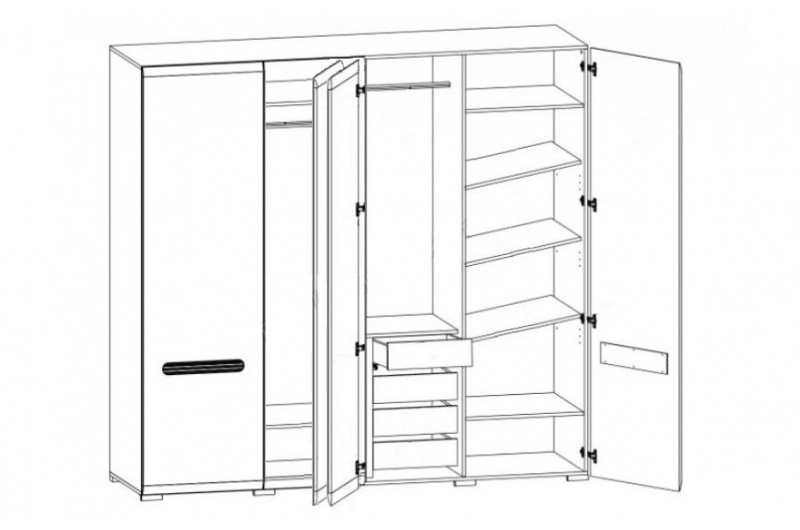 Шкаф платяной Ацтека SZF2D2L/21/22 N БРВ 4-дверный с зеркалом Белый/белий глянец