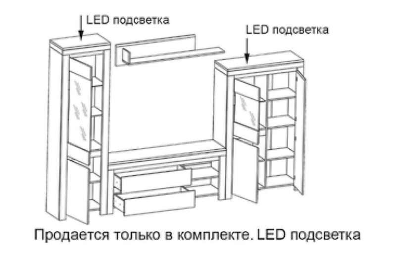 Стенка в гостиную Рико Гербор Нимфеа альба/дуб артизан